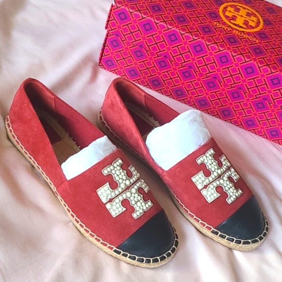 Tory Burch Pearl Logo Flat Espadrille-Nat suede/nappa leather NWT sz7 [949] - Picture 2 of 6